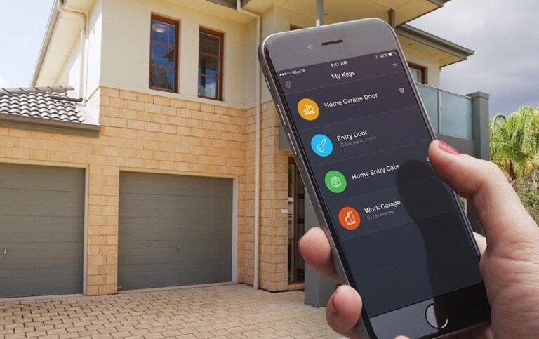Smartphone controlling home garage doors remotely