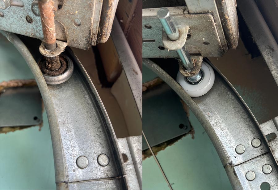 Old and new garage door rollers comparison