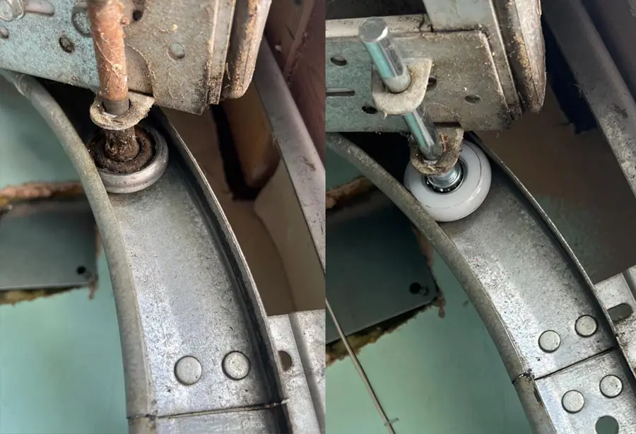 Old and new garage door rollers comparison