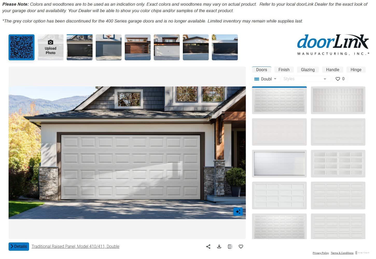 DoorLink Design Shop showing a sample home with a garage door render